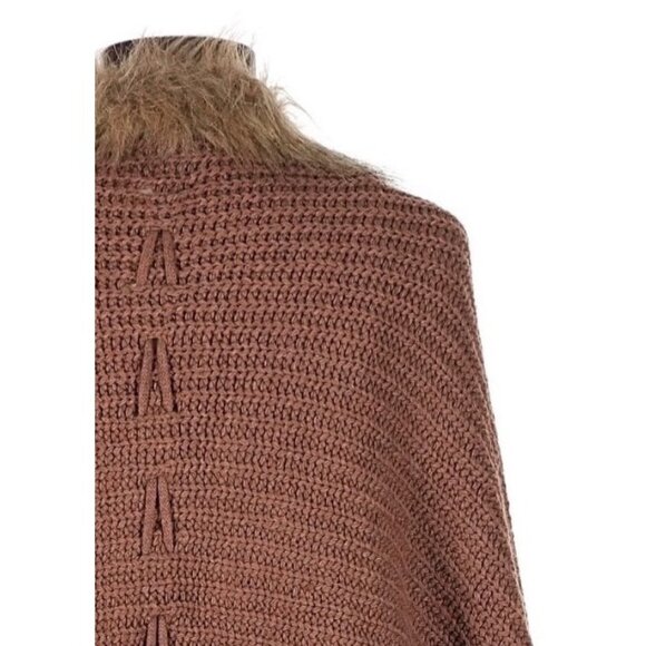Faux Fur Trim Brown Cable Knit Cardigan | Boho Grunge Fairy Cottagecore Cozycore - Picture 9 of 16